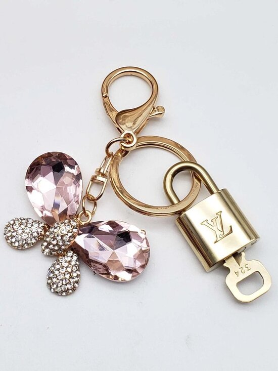 Authentic Louis Vuitton Lock & Key with Unbranded Butterfly Charm, Keychain - Picture 1 of 6